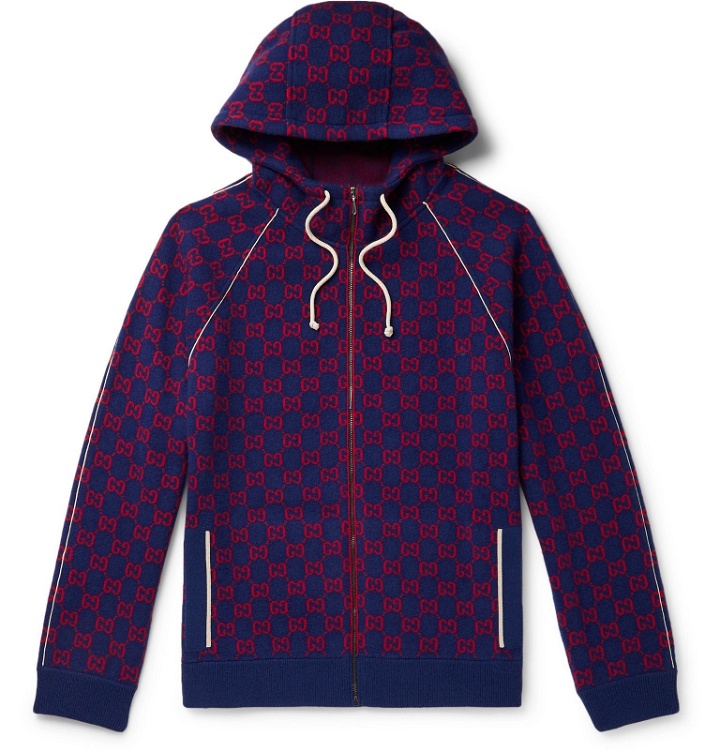 Photo: Gucci - Logo-Jacquard Wool and Cashmere-Blend Zip-Up Hoodie - Blue
