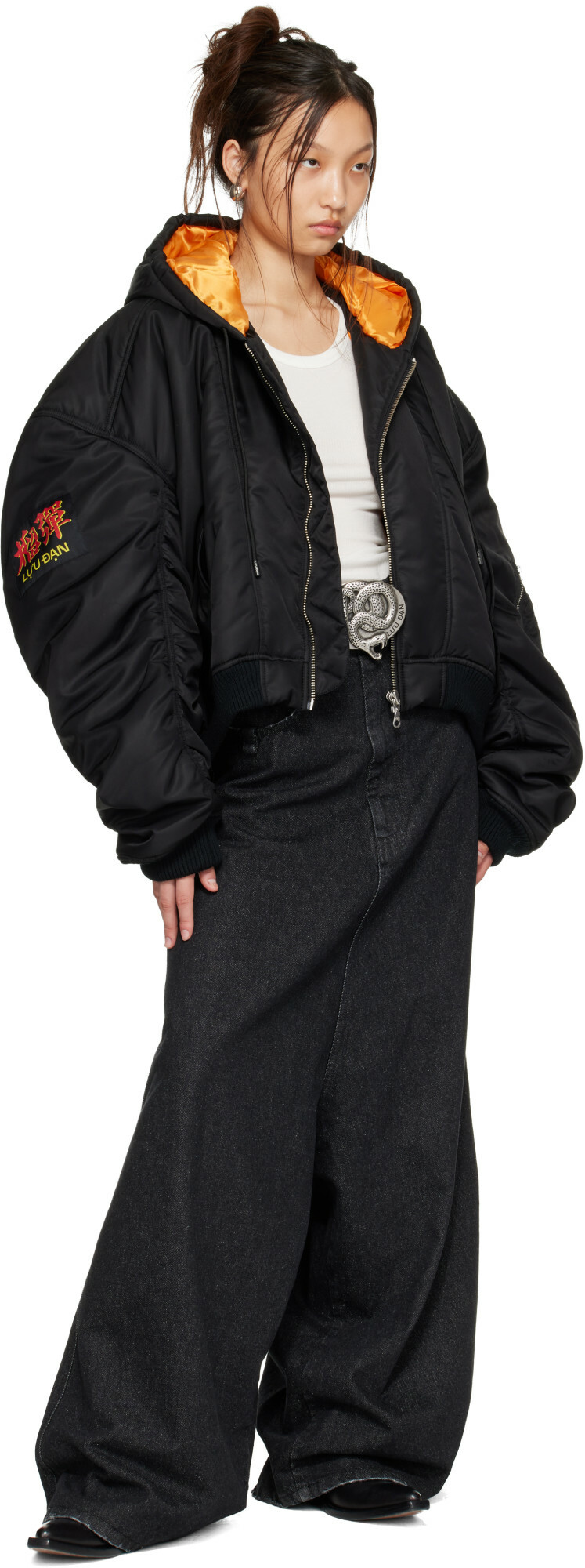 LU'U DAN Black Distorted MA1 Bomber Jacket