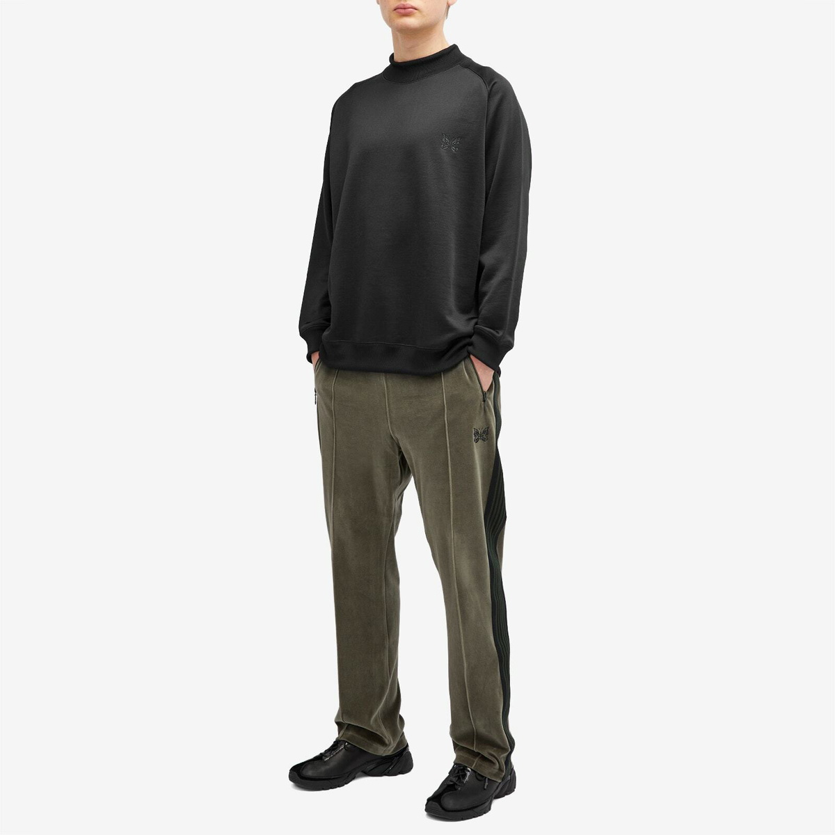 Needles Men's Long Sleeve Mock Neck T-Shirt in Black Needles