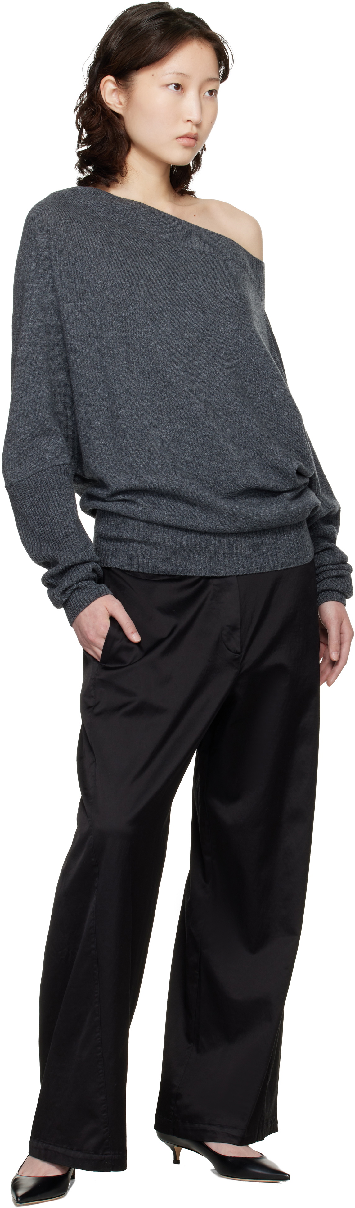 Cordera Gray Merino Wool Off-Shoulder Sweater