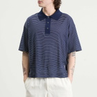 AMI Paris Men's Striped Boxy Fit Polo With Ami De Coeur Patch in Encre/Blanc
