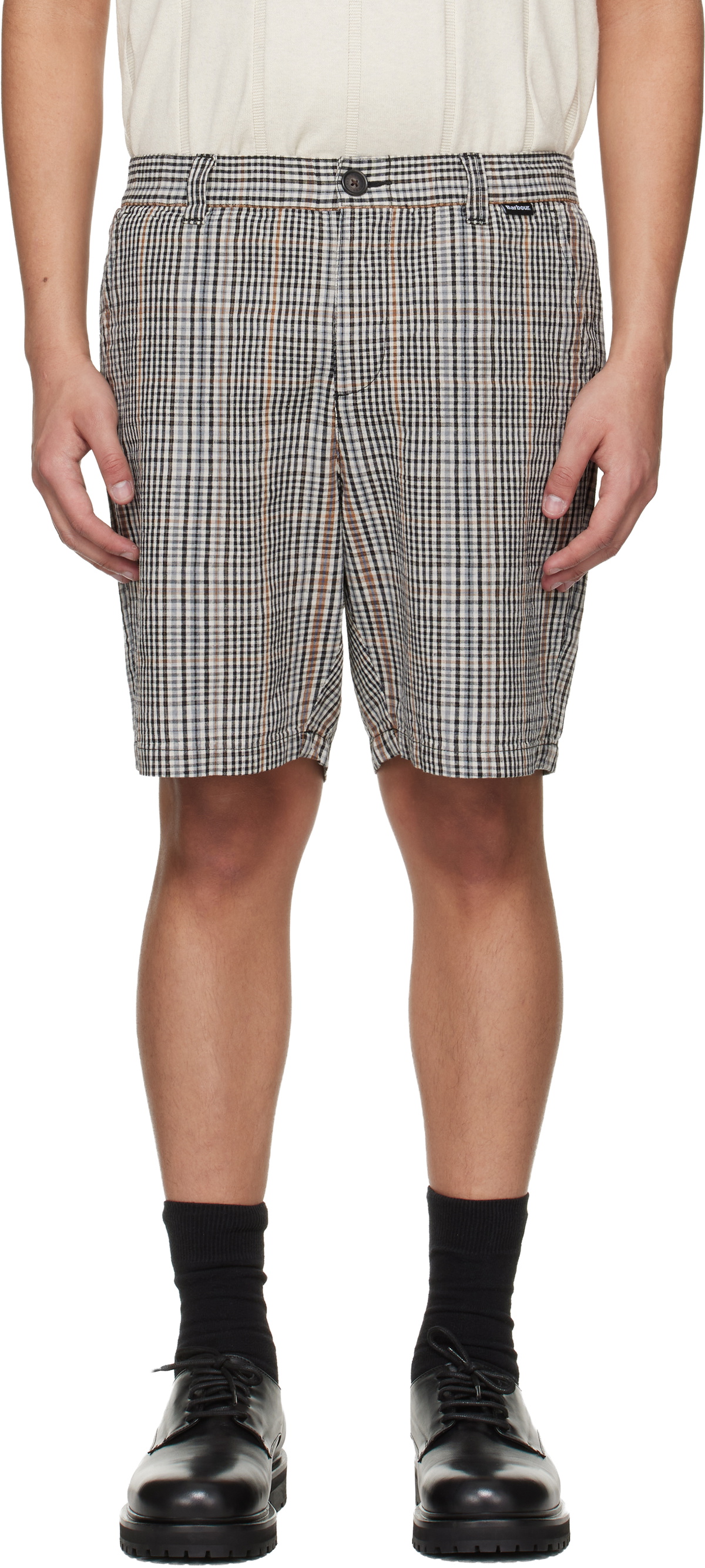 Barbour Off-White & Black Fife Checked Shorts