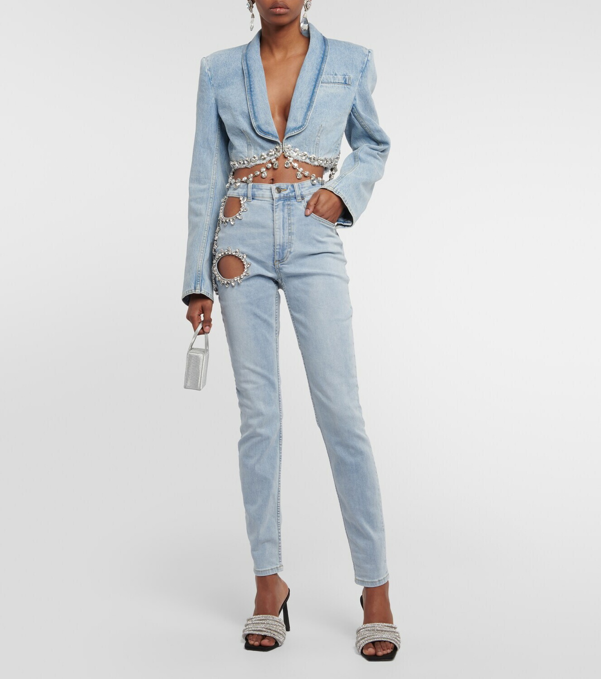 Area - Embellished cutout high-rise jeans