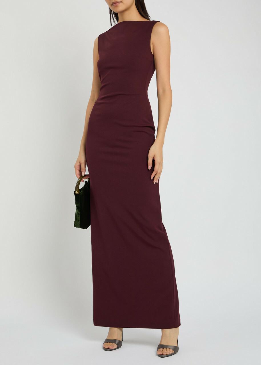 Solace London Imogen Open-back Crepe Maxi Dress Aubergine