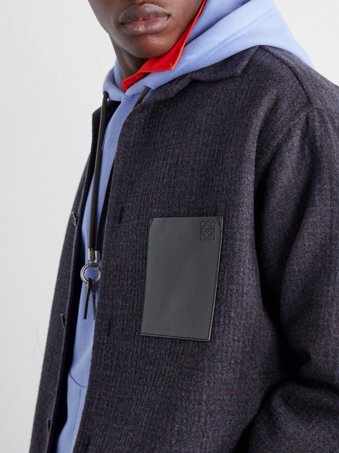 LOEWE - Leather-Patched Wool and Silk-Blend Overshirt - Blue