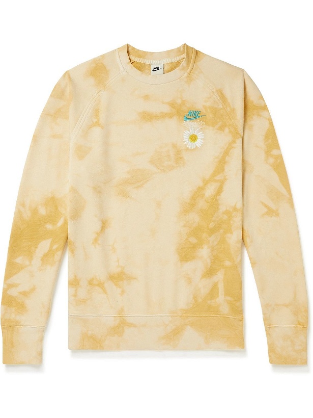 Photo: Nike - Embroidered Tie-Dyed Stretch-Cotton Jersey Sweatshirt - Yellow