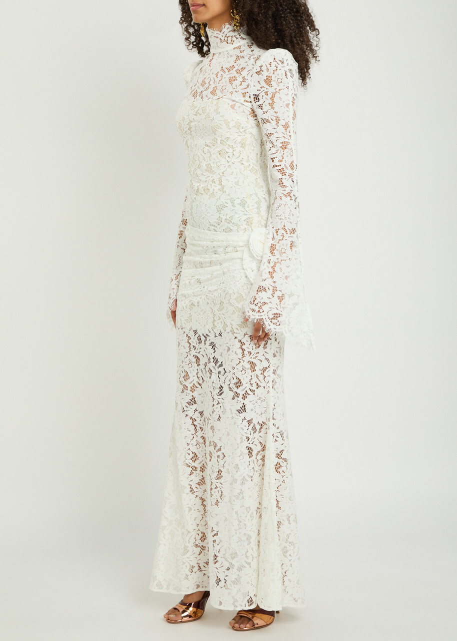 DE LA Vali Bodita Appliquéd Guipure Lace Maxi Dress White