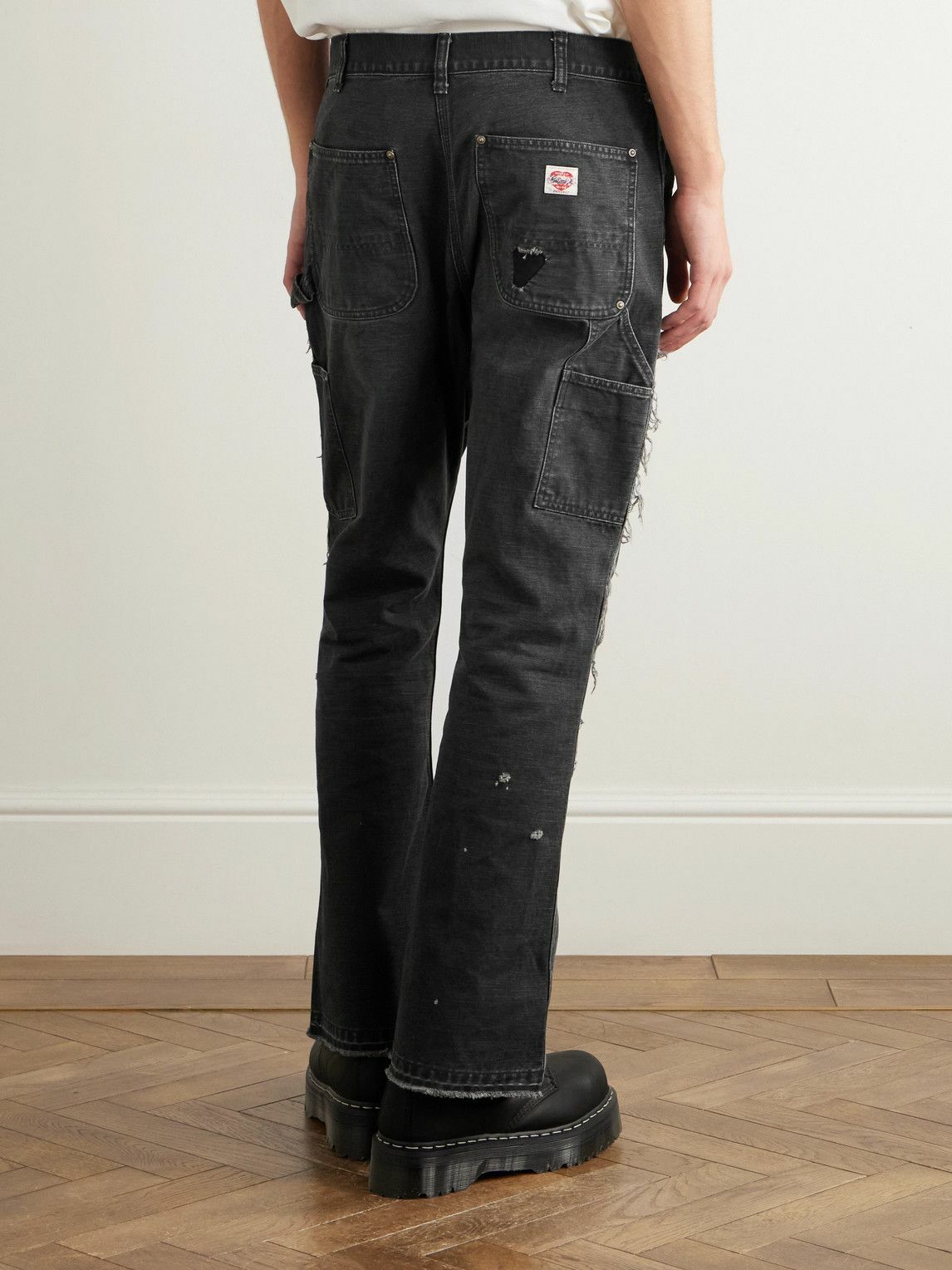 SAINT MXXXXXX - Slim-Fit Flared Double-Knee Distressed Jeans - Black