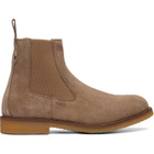 BOSS Beige Suede Signature-Stripe Stitching Chelsea Boots