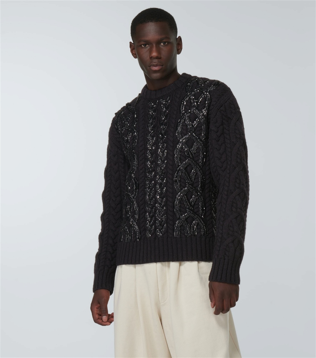 Dries Van Noten - Sequined cable-knit wool sweater Dries Van Noten