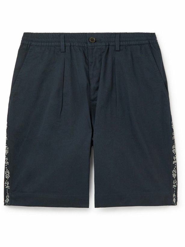 Photo: Universal Works - Straight-Leg Embroidered Cotton-Twill Shorts - Blue