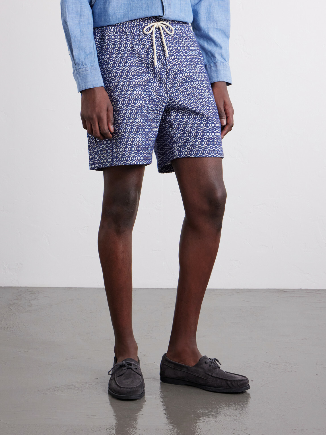 Portuguese Flannel - Abstract Tile Straight-Leg Cotton Shorts - Blue