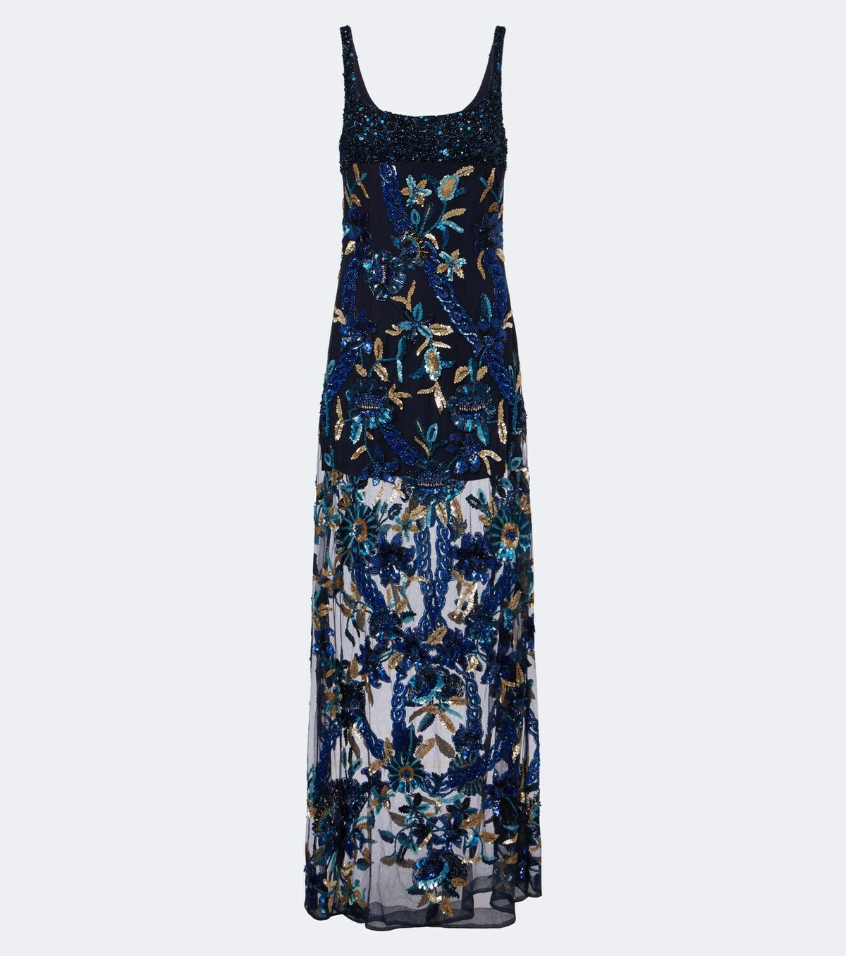 Là Fuori Embellished floral mesh gown