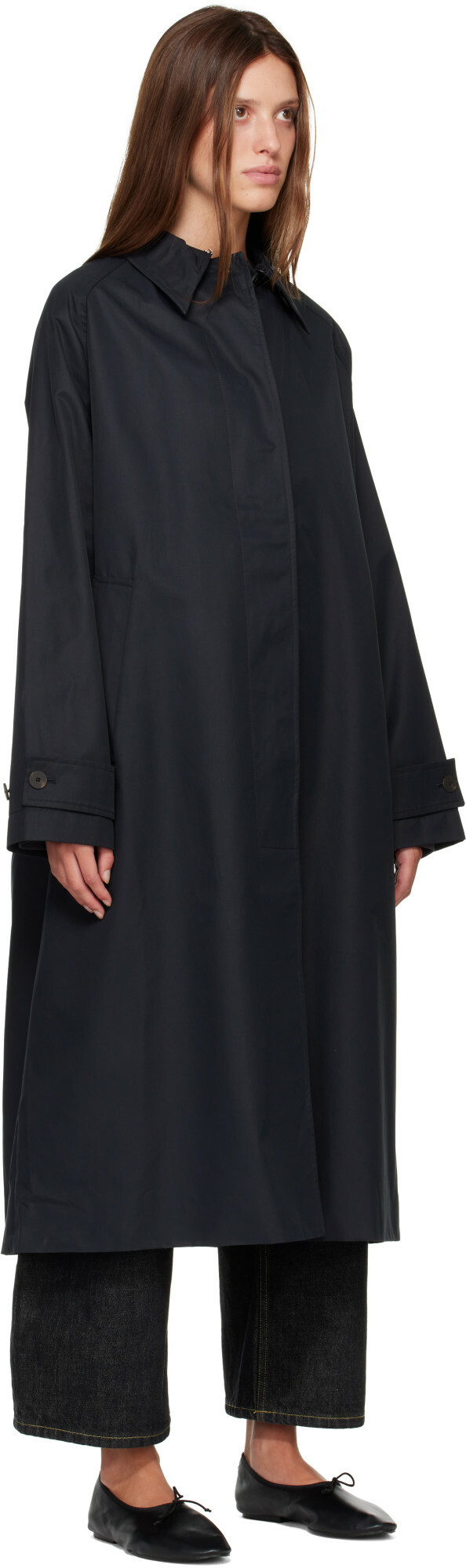 Studio Nicholson Navy Holin Technical Cotton Trench Coat