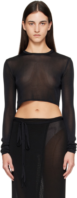 Photo: The Frankie Shop Black Kazel Cropped Thin Knit T-shirt