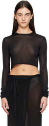 The Frankie Shop Black Kazel Cropped Thin Knit T-shirt