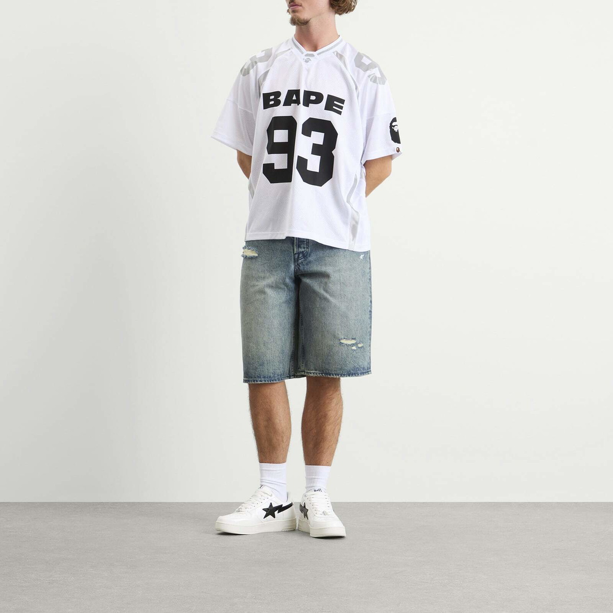 A Bathing Ape Men's Sta Denim Shorts in Light Indigo