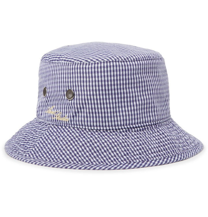 Photo: ACNE STUDIOS - Logo-Embroidered Gingham Woven Bucket Hat - Blue
