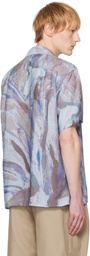 YOKE Blue Flower Printed Open Collar Shirt