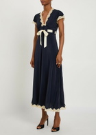 Rixo Marlice Ribbon Silk Midi Dress Navy