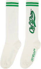 Off-White White & Green Logo Socks