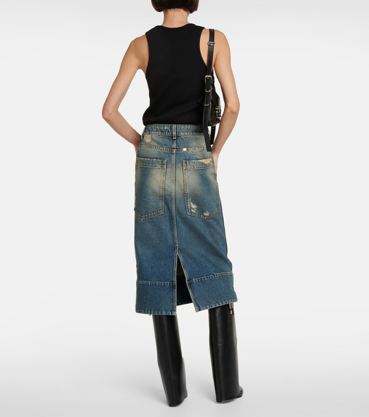 Givenchy - Distressed low-rise denim midi skirt Givenchy