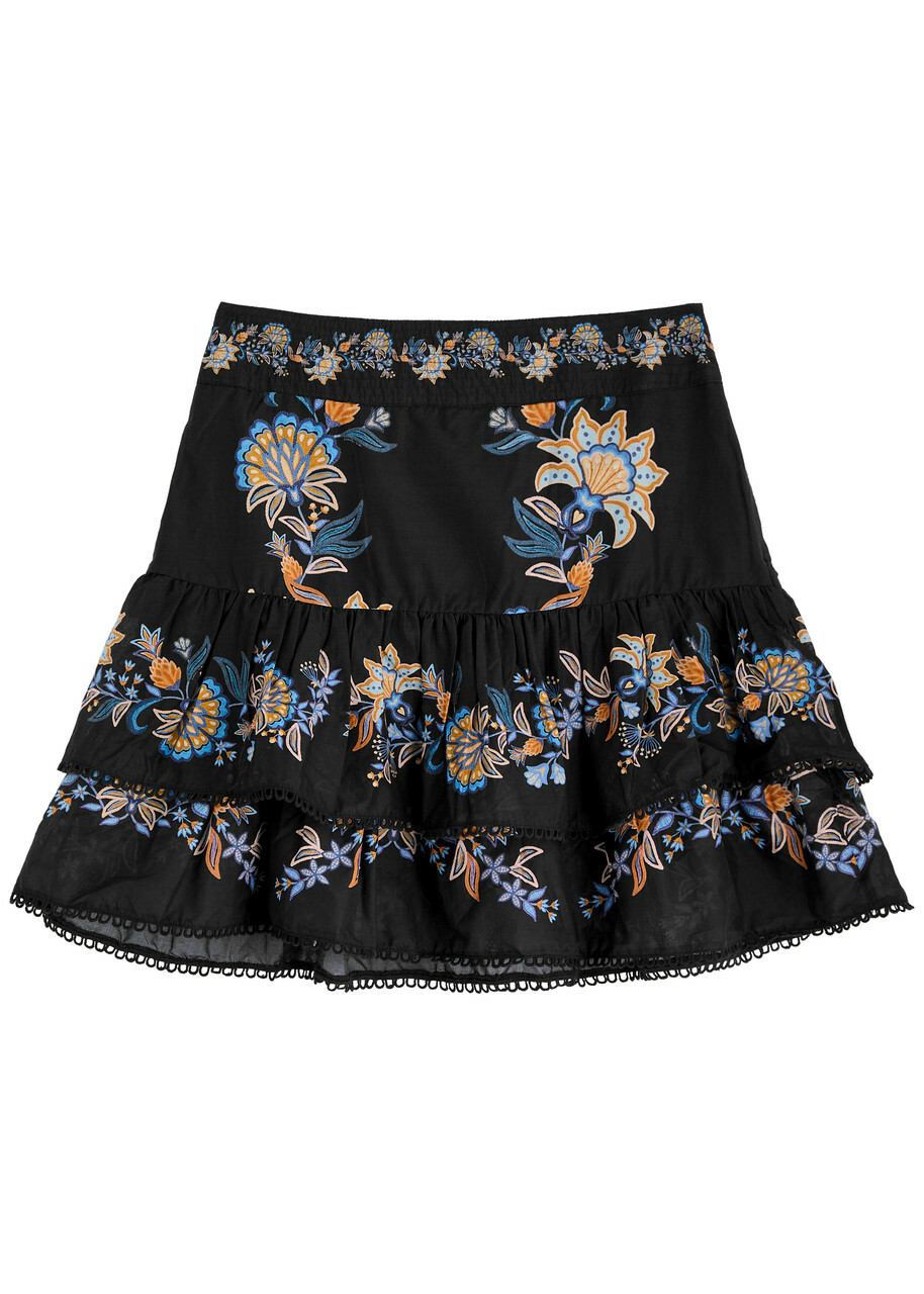 Farm Rio Floral-print Cotton Mini Skirt Black