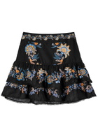 Farm Rio Floral-print Cotton Mini Skirt Black