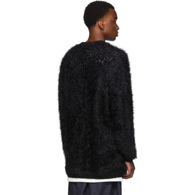 Lad Musician Black Shaggy Knit Long Cardigan