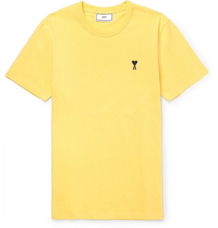 Photo: AMI - Slim-Fit Embroidered Cotton-Jersey T-Shirt - Men - Yellow