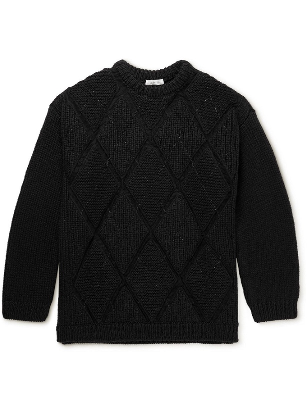 Photo: Valentino - Argyle Virgin Wool-Blend Sweater - Black