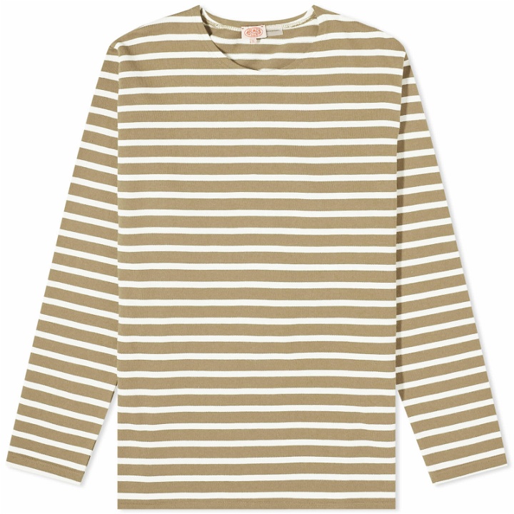 Photo: Armor-Lux Men's Long Sleeve Classic Stripe T-Shirt in Olive/Natural