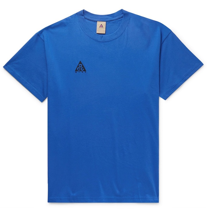 Photo: Nike - ACG NRG Logo-Embroidered Cotton-Jersey T-Shirt - Blue