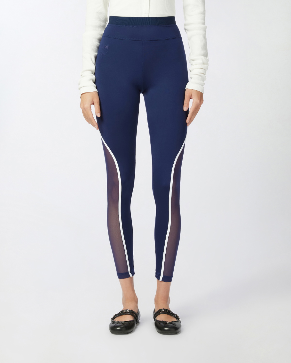 Pinko Leggings With Sheer Inserts Blue/White