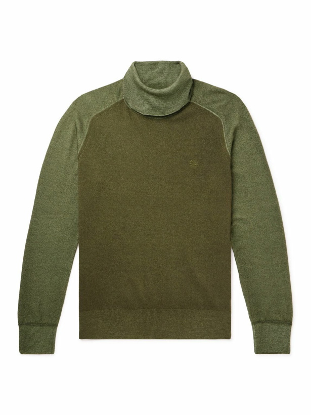 Photo: Etro - Logo-Embroidered Wool Rollneck Sweater - Green