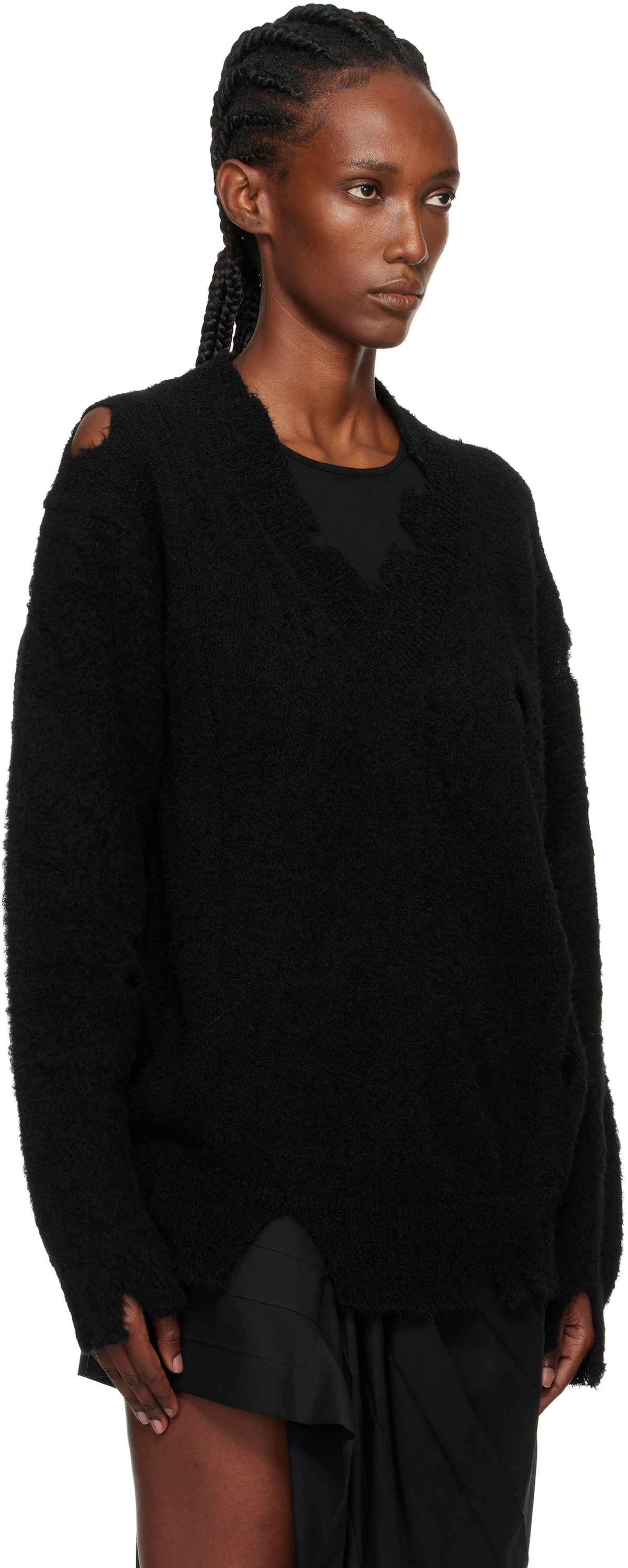 Junya Watanabe Black Patchwork V-Neck Sweater