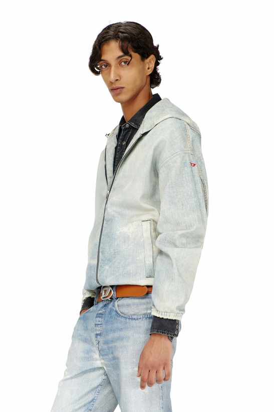 Photo: Diesel Hooded JoggJeans jacket with trompe l'oeil - Denim Jackets Mens in Blue
