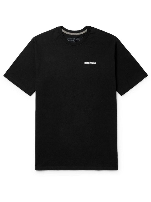 Photo: Patagonia - P-6 Logo Responsibili-Tee Printed Recycled Cotton-Blend Jersey T-Shirt - Black
