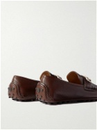 FERRAGAMO - Grazioso Embellished Full-Grain Leather Driving Shoes - Brown