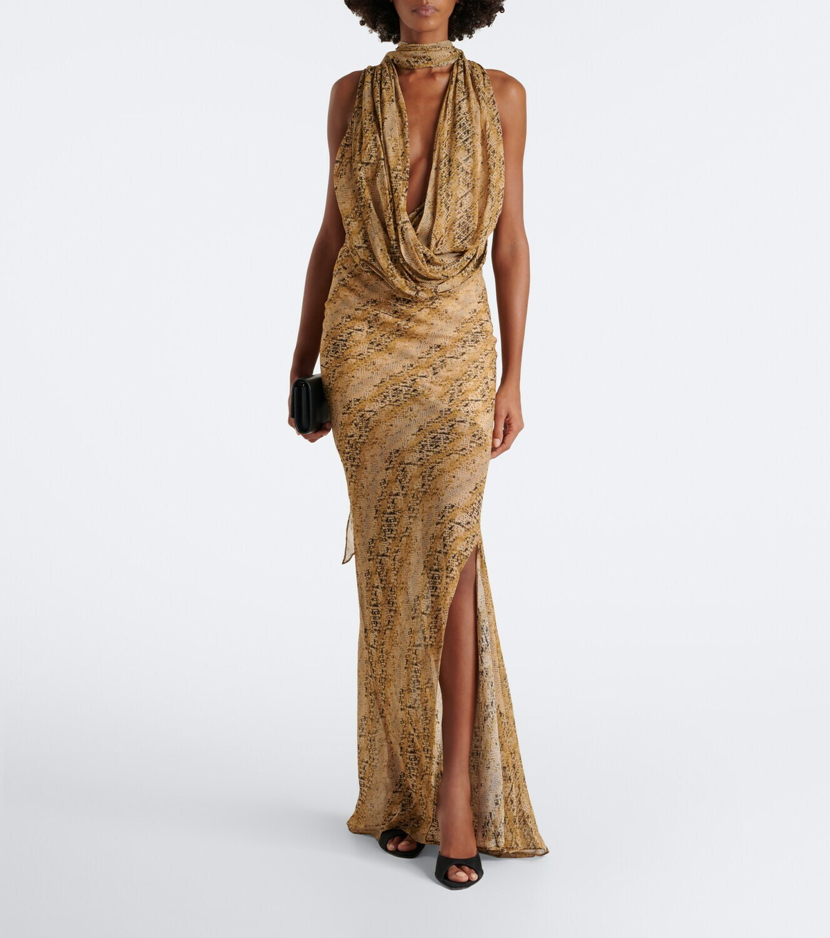 De La Vali Oryx snake-print georgette maxi skirt