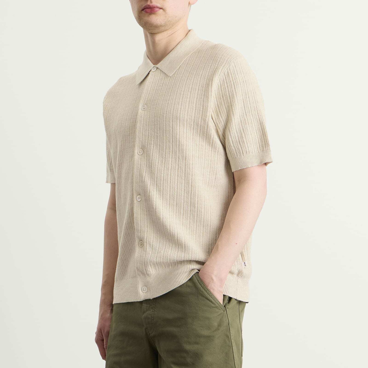 NN07 Men's Nolan Polo Cardigan in Ivory Mouliné