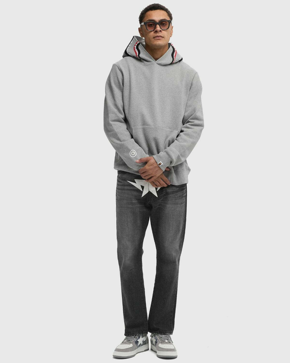 A Bathing Ape SHARK PULLOVER HOODIE Grey Mens Hoody A Bathing Ape