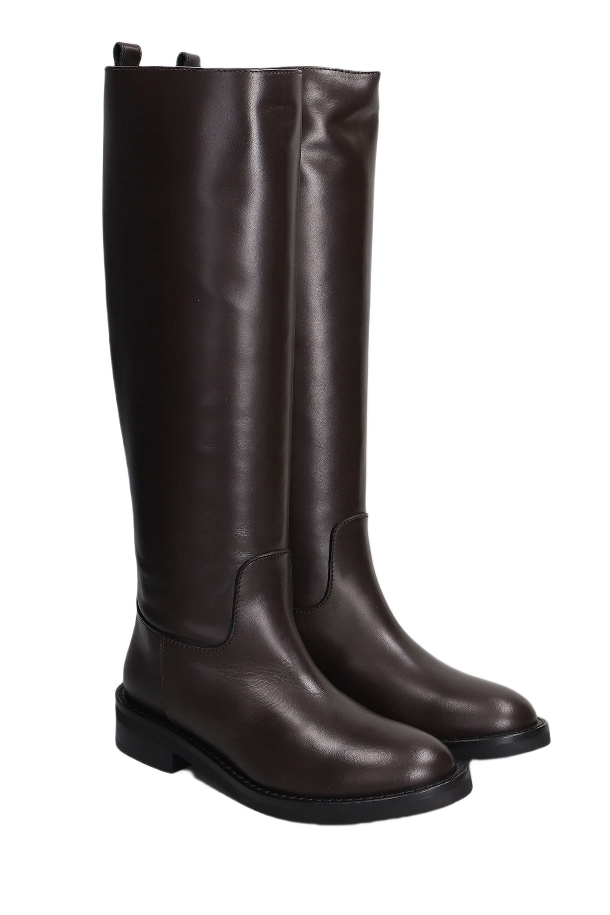 Via Roma 15 Low Heels Boots In Dark Brown Leather