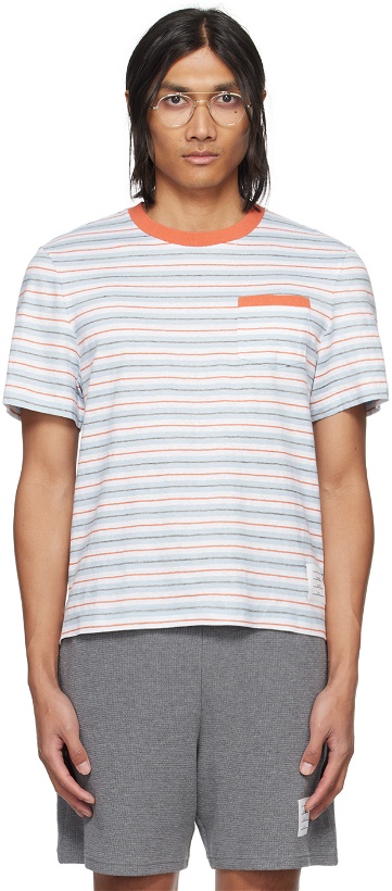 Photo: Thom Browne Orange & Blue Striped T-Shirt
