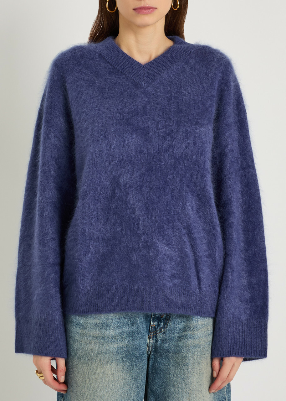Rag & Bone Jada V-neck Brushed Cashmere Jumper Blue