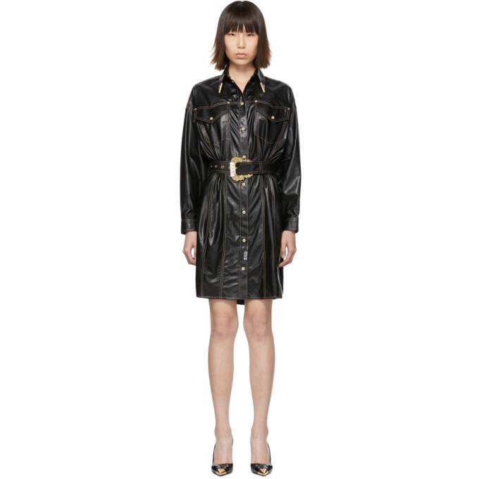 Versace Jeans Couture Black and Gold Spread Shirt Dress Versace