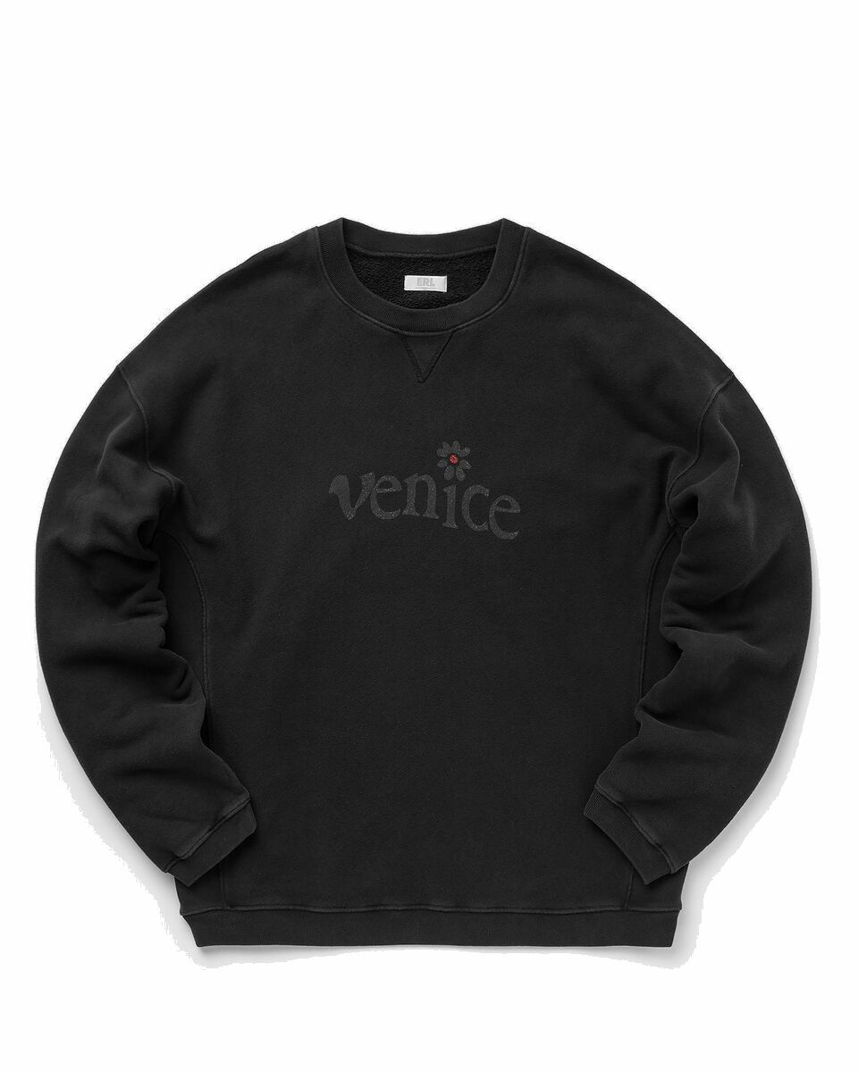 Photo: Erl Unisex Venice Crew Neck Premium Fleece Sweatshirt Black - Mens - Sweatshirts