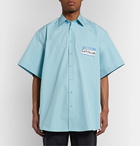 Vetements - Oversized Embellished Cotton-Poplin Shirt - Blue