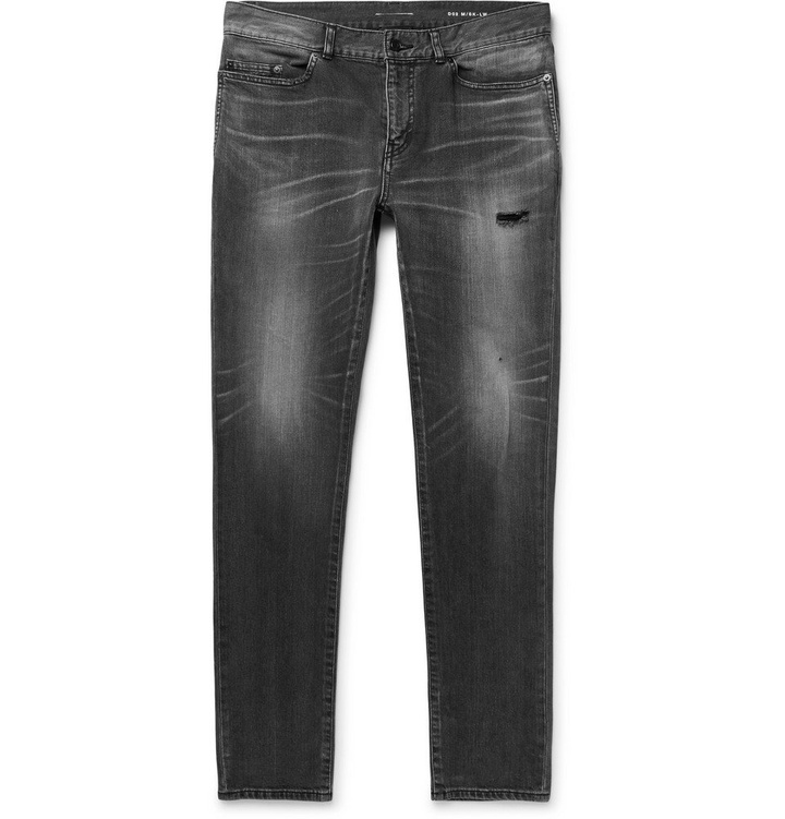 Photo: Saint Laurent - Skinny-Leg 15cm Hem Distressed Denim Jeans - Men - Gray