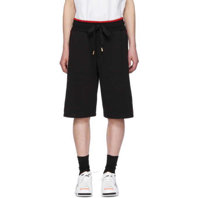 Photo: Dolce and Gabbana Black Red Stripe Sweat Shorts